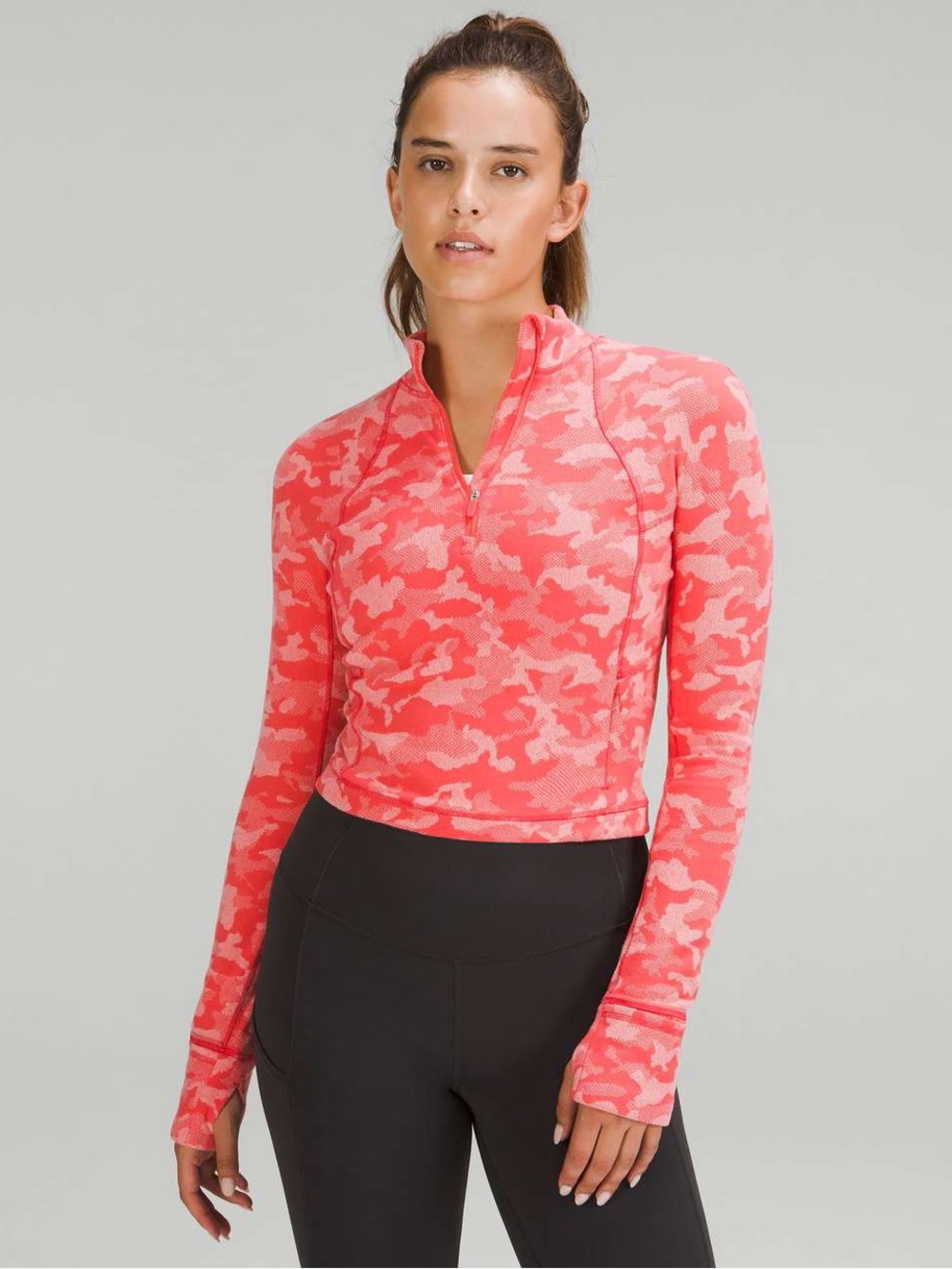 Lululemon it’s Rulu Run Cropped Half Zip Pink Camo